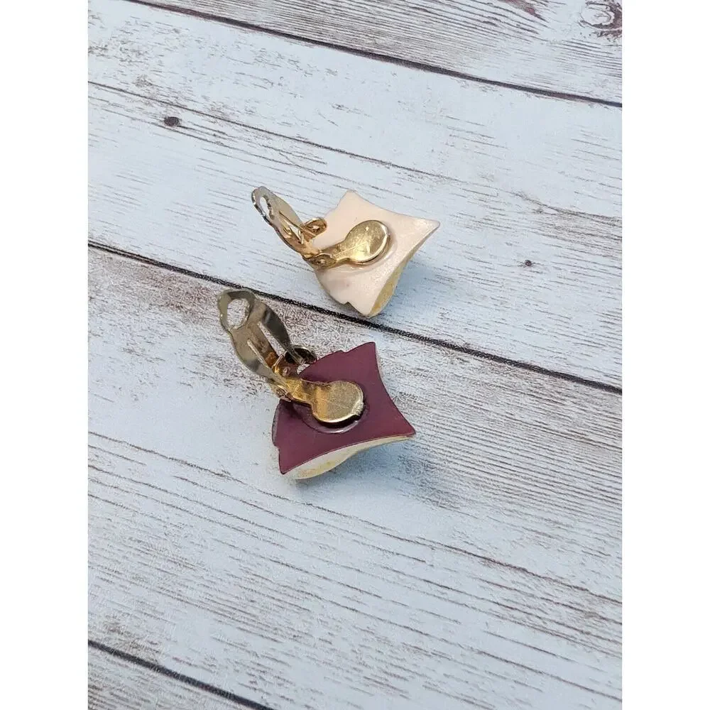 Vintage Clip On Earrings - Fancy Flourish Like Light Gold Tone - Some Marks
